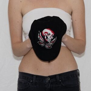 Y2k black skull hat with rhinestones